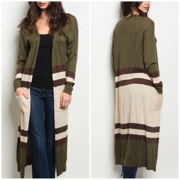Sweaters - LAST‼️STUNNING OLIVE CREAM STRIPES - Cardigan